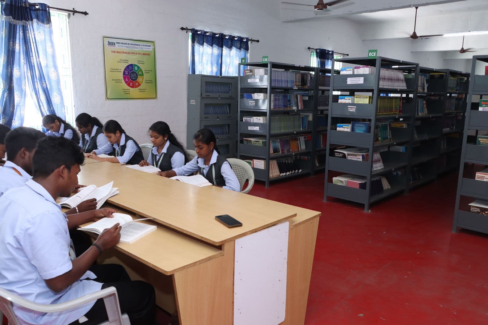 Library reading area with learners studying
